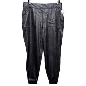 Nordstrom Faux Leather Jogger Pants 3X Noir Black Plus Size Women's Elastic Wais